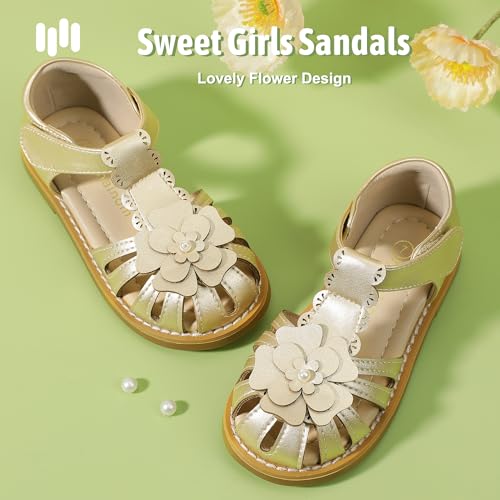 Image of Hehainom Toddler Girls Sandals Closed Toe Flats Dress Sandals Summer Flower Kids Shoes