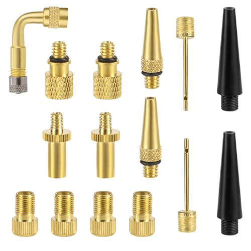 Gosknor 15pcs Bike Valve Adapter for Presta & Schrader, Brass Bicycle Tire Pump Adaptor Ball Pump Needle Air Inflator Accessories Kit for Sports Balls Balloon Bikes Inflatable Device