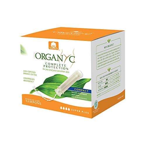 Organyc 100% Organic Cotton Tampons with Applicator for Sensitive Skin, Super Plus, 14