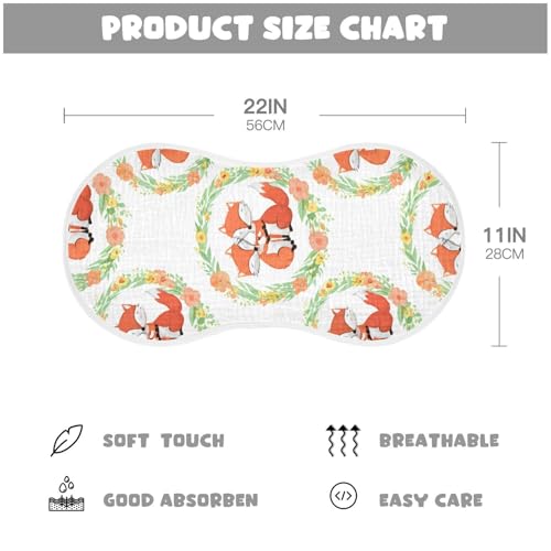 2 Pack Baby Burp Cloths, Soft Absorbent Burping Cloths for Babies, Cotton Milk Spit Up Rags, Large Size for Newborns, Baby Boys and Girls (Fox Floral Wreath)4
