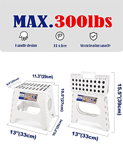 Image of ACKO 11 Inch Folding Step Stool, Non-Slip Foldable Step Stools up to 300lbs for Kids and Adults, Portable Lightweight Collapsible Stool with Handle, for Kitchen Bathroom, White