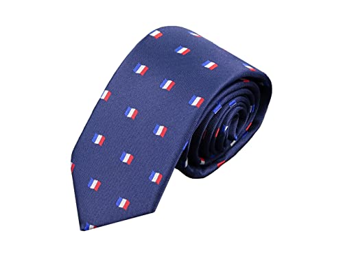 PB Pietro Baldini Cravate homme en microfibre - Élégante et fine - Cravate drapeau de l'France - Cravates mariage homme - 150 x 7 cm -bleu