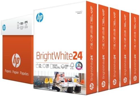 HP Printer Paper | 8.5 x 11 Paper | BrightWhite 24 lb | 5 Ream Case - 2500 Sheets |100 Bright |Made in USA - FSC Certified | 203000C