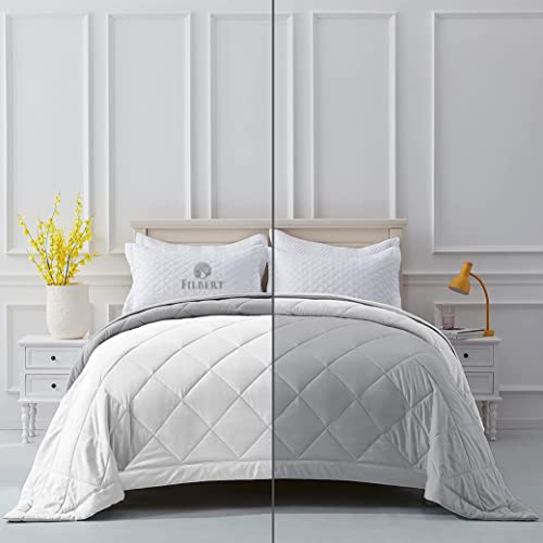 Image of Filbert Reversible Microfiber 300 Tc 250 Gsm Diamond Stitch Double Bed Comforter Blanket For All Season Light Weight (92 inch X 106 inch Inches /233Cm X 269Cm) - Comforter King Size | Silver /White