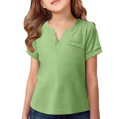 Girls Summer T Shirts Kids Casual V Neck Short Sleeve Basic Tee Tops 2025 Fashion Vacation Tops Loose Fit 3-14 Years