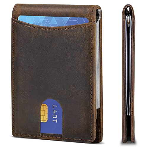 HRS Slim Wallets for Men, Genuine Leather Bifold Men's Wallet RFID Blocking Minimalist Front Pocket with Money Clip - image 1