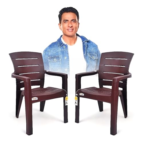 AVRO FURNITURE Plastic Armchairs, Set of 2, Solid Back, Matt Finish, Strong & Sturdy Use for Home, Living Room & Dining, 200kg Capacity, Easy to Clean, 60D x 58W x 90H cm, 3 Year Guarantee, W.Brown