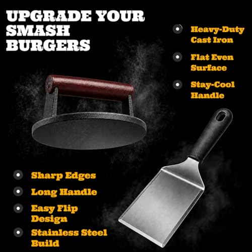 IAN's Smash Burger Press Kit - Cast Iron Burger Press (6.5 in), Smash Burger Spatula, Patty Pakers & Seasoning Shaker - Griddle, Flat Grill, Hibachi Accessories - Gifts for Dad by IAN's - Used condition - Image 4
