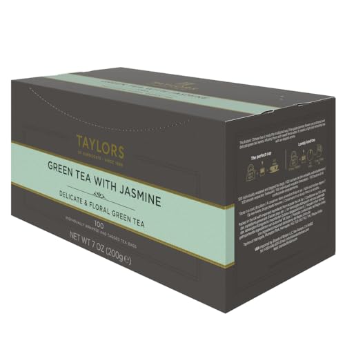 Image of Taylors of Harrogate Green Tea with Jasmine, Individually Wrapped Bags, 100 Count (Pack of 1), Delicate, Floral and Sweet, Caffeinated, Enjoy Hot or Iced, 100 Teabags