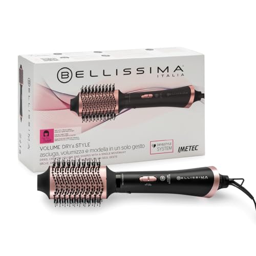 Bellissima Imetec, Spazzola ad Aria Volumizzante Volume Dry&Style, Asciuga, Modella e Dona Volume dalle Radici, Ionizzatore e Ceramica per Capelli Protetti, 1000W, Ideale per Capelli Medio-Lunghi