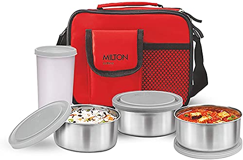 MILTON New Steel Combi Lunch Box with Insulated Fabric Jacket, 3 Stainless Steel Containers 280 ml...
