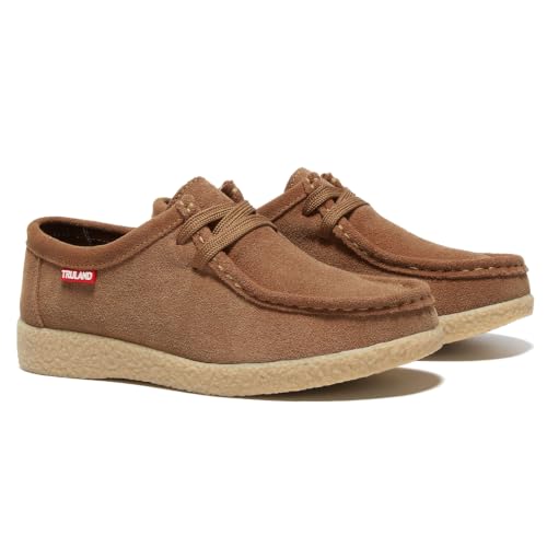 Image of TRULAND Leather Oxford Shoes for Women - Suede Lace Up Moc Toe Low Platform Flat Wallabees Shoes