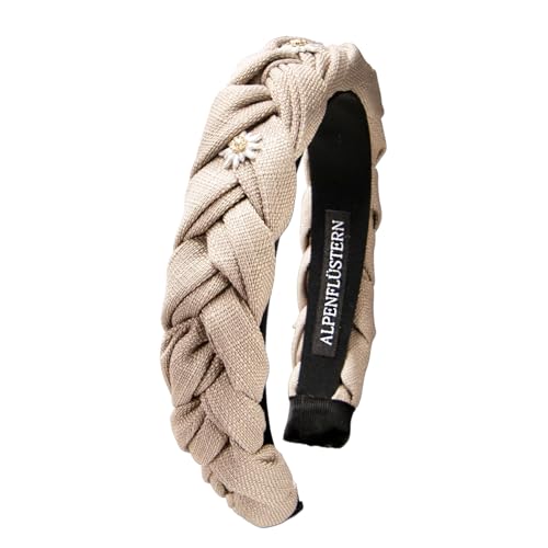 Alpenflüstern Trachten-Haarreif Leinen Flechtoptik & Strass-Edelweiß Greta - Damen Haarschmuck rutschfest, Haarband geflochten fürs Dirndl (taupe) ADV145
