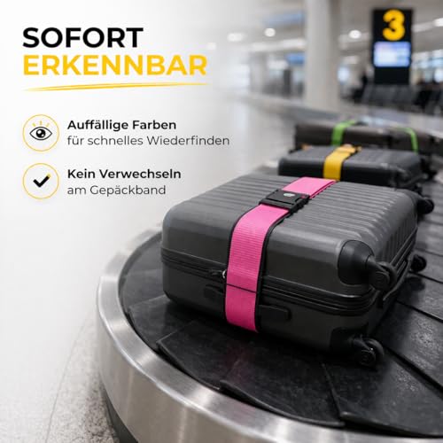 4X Stück Kofferband Set farbig - Koffergurt besonders auffällig - Gurtband für Koffer & Gepäck - Luggage Strape 5