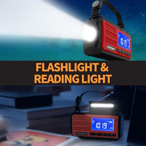 Image of FosPower NOAA Emergency Weather Radio D8 37000mWh Portable Power Bank, AM /FM, USB /Solar /Hand Crank Charging, SOS Alarm & Flashlight for Indoor /Outdoor Emergency - Red