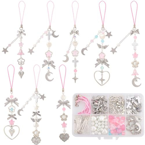 Breloques de téléphone avec nœud rose SUNNYCLUE, 8 kits de pendentifs kawaii pour femme