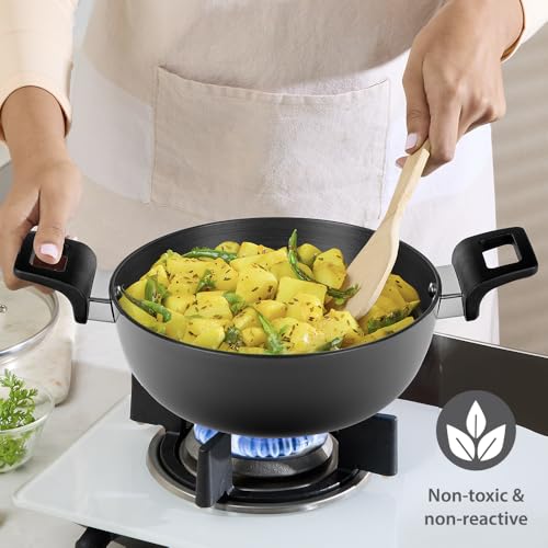 Image of Borosil 4 L (28 cm) Hard Anodized Deep Kadai with Glass Lid | Aluminium Grade 3003 | Glossy Exterior & Matt Interior | Even Heat Distribution | Easy to Clean | 1 Year Warranty