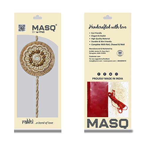 Image of MASQ by Q-One Designer Rakhi Combo Set with Roli Chawal & Moli for Men (Pack of 3) | Embroidered Handcrafted Raksha Bandhan Bracelet for Brother