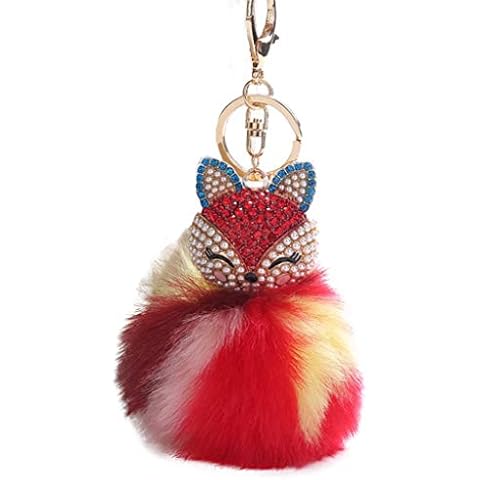 Giftik Fluffy Plush Fox Keychain,Mulrticolor Faux Rabbit Fur Fox Keychains for Women Ladies Girls Bag Handbag School Backpack Car Key Chain Key Ring Charm Pendant (C) Cover