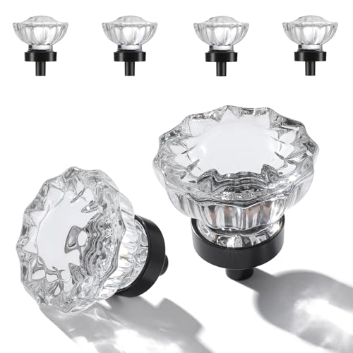 Image of 4 Pack Matte Black Crystal Cabinet Knobs for Drawer,1.5 inch