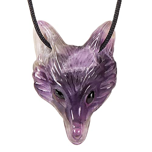 Artistone Amethyst Crystal Fox Pendant 1.6 inch Fox Head Hand-Carved Gemstone Necklace Healing...
