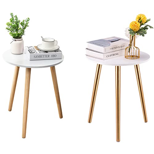 Apicizon Round Side Table, White Nightstand Coffee End Table For Living Room, Bedroom, Small Spaces, White+Glod, 16.5 X 20.5 Inches #TOP25
