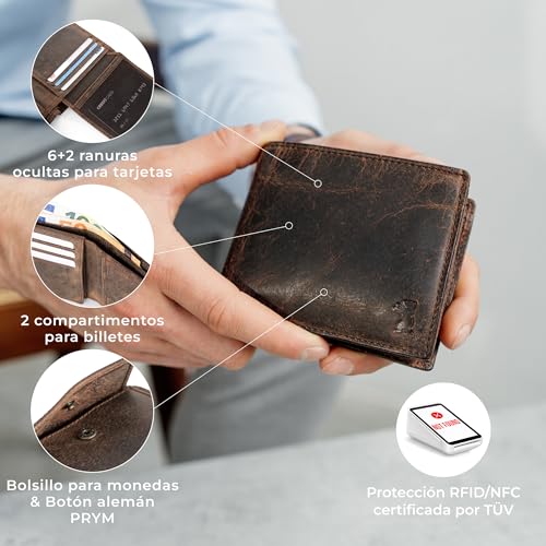 Miniatura 4 de Berliner Bags Peter Cartera De Piel Auténtica Para Hombre Con Protección Rfid, Compartimento Para Monedas Y Tarjetas, Y Ventana Para Dni Marrón