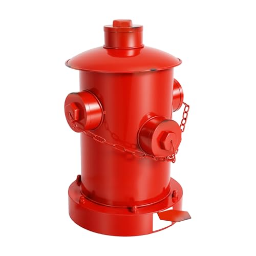 DouSeiAi Retro Fire Hydrant Trash Can - 1.3 Gallon Metal Garbage Bin with Foot Pedal & Removable Inner Bucket, Heavy-Duty Indoor/Outdoor Waste Can for Garden, Patio, Park, Kitchen and Dog Waste, Red
