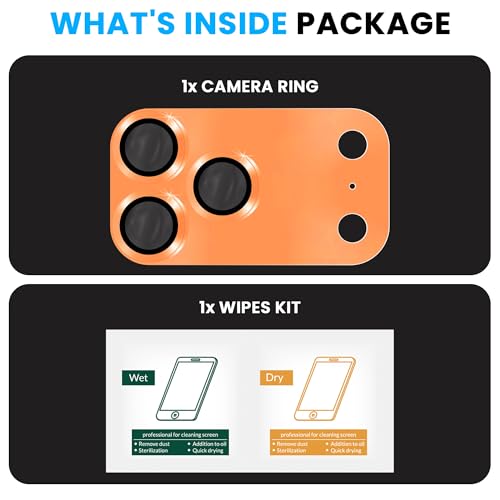 Image of ArmourPro Camera Lens Protector for iPhone 17 Pro Max 6.9-Inch, Full Coverage 9H Tempered Glass Ring Cover, Matte Metal Plate, Case Friendly | Orange, Pack of 1