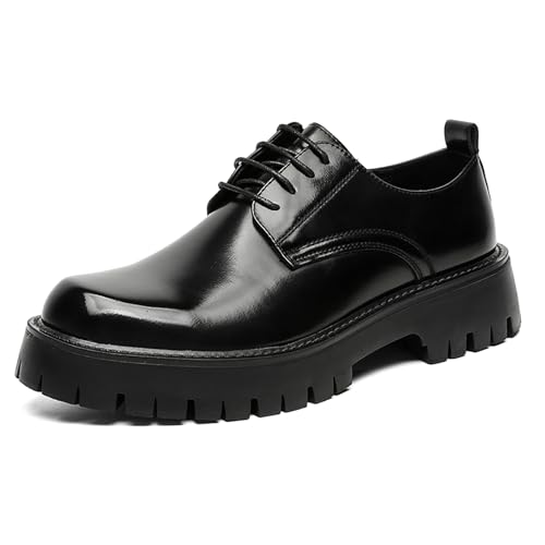 Men's Patent Leather Lace Up Platform Oxfords Fashion Comfortable Round Toe Non-Slip Lug Sole Casual Derbys Dress Shoes Business Office Formal Leather Shoes