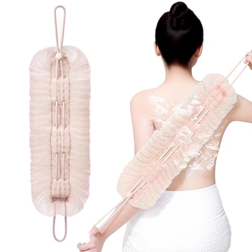 Esponja de Ducha 2 en 1, Exfoliador Corporal Esponja Vegetal Luffa, Bola de Baño Exfoliante para Renovación Cutánea y Limpieza Profunda