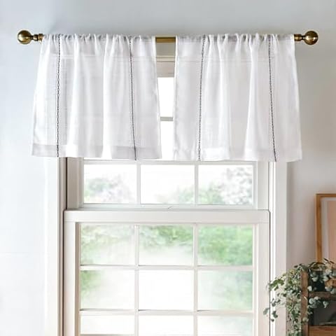Oindec 2 Pack Sheer Valance Curtain Linen Look Valance for Kitchen Living Room Bedroom White Voile Small Curtains Modern Farmhouse Valances 25 x 18 inches Cover