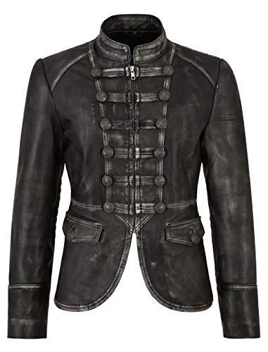 Veste en cuir napa vintage noir style militaire parade haut de gamme