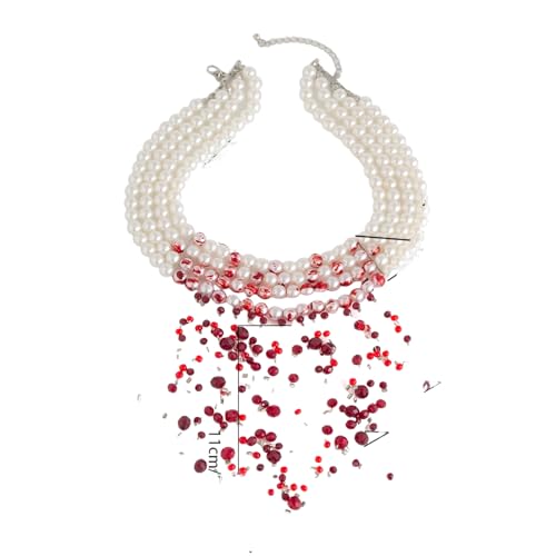 Collier perles de sang rouge Halloween gothique multicouche ras du cou pour femme