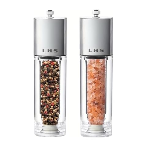LHS Salt and Pepper Mill Grinder Shaker Set Pack of 2 Stainless Steel Precision Mechanism Ceramic Rotor with Adjustable Coarseness Cover