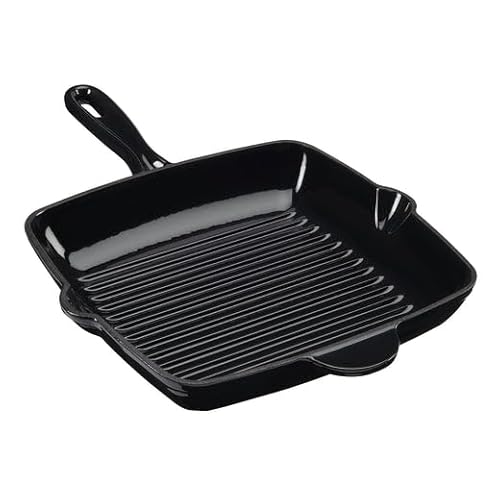 Image of Cooks Professional 26cm Cast Iron Skillet Pan | Square Heavy Duty Grill Griddle Frying Pan with Enamel Interior | Oven Safe to 260°C, Induction & All Hob Compatible | PFAS, PFOA & PTFE-Free | Black