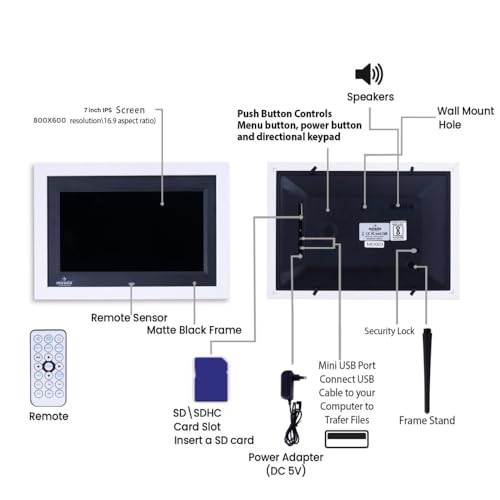 Image of Miracle Digital 7 Inch Wooden Digital Picture Frame,HD IPS Digital Photo Frames,Wall Mounted Electronic Slideshow,Using USB or SD to Play Photos /Videos /Music