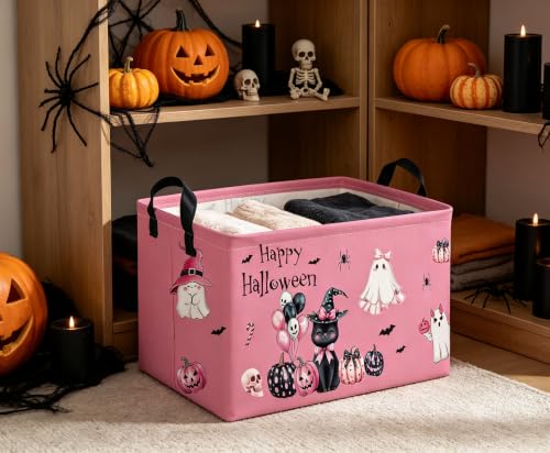 Image of Kids Basket Hlooween Storage Basket Gift Basket Rectangular Bedroom Decor for Books(Kitten Halloween)