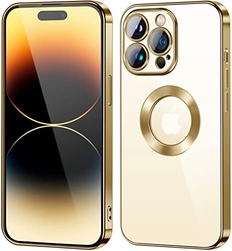 Clear Case for iPhone 14 pro max | Soft TPU Electro-Plating funda para for iPhone 14 pro max | Drop Tested Protective, Full-Body Cover phone Case with camera cover for iPhone 14 pro max (Gold)
