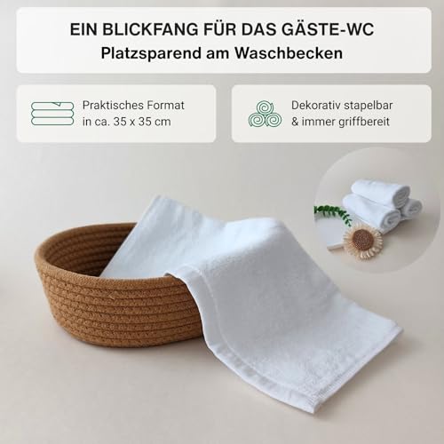 Ecoliko® Gästetücher 35×35 cm aus 100% Baumwolle, 6er Set - 570 GSM Premium Frottee - Kleine Handtücher für Gäste-WC & Bad - Weich & Saugstark - Weiß