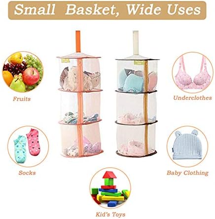 MERYSAN 4Pcs Zipper Hanging Mesh Organizer Basket with 4 S Hooks, Foldable Kids Toy Storage Space Saver Bag, 3 Tiers Drying Net for Bra Socks Underwear - Avoiding Awkward (2 Colors)
