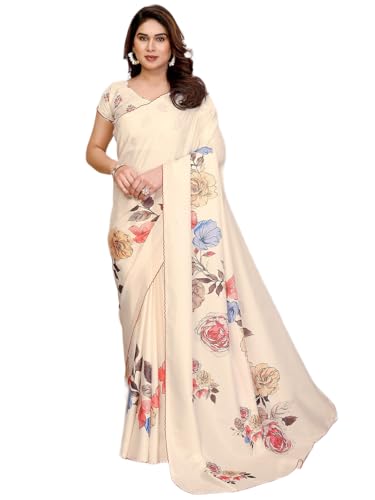 Image of Satrani Women's Tussar Silk Floral Printed Saree with Unstitched Blouse Piece