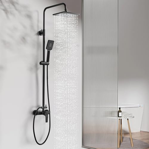 Coleniny Colonne de Douche Noir avec Mitigeur Monocommande, Ensemble de Douche Réglable en Hauteur, Mitigeur Mécanique Set de Douche avec Tête de Douche...