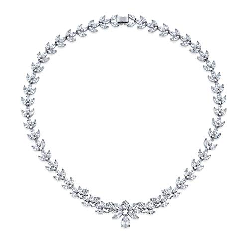 Bling Jewelry Classic Vintage Style Bridal Marquise Cut Cubic Zirconia Drop Teardrop AA CZ Statement Collar Tennis Necklace For Women Wedding Prom Silver Plated by Bling Jewelry - Used condition - US$64.34