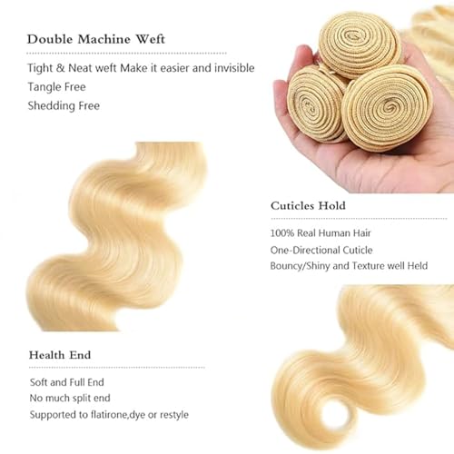 Extensiones de pelo humano sin procesar ondulado rubio #613 largo 56 cm 3
