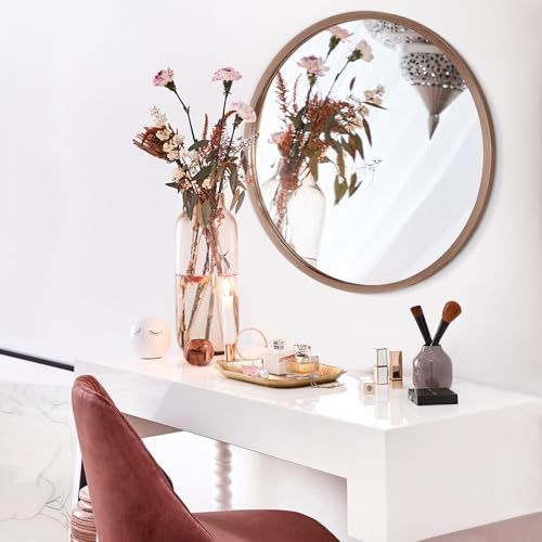 Image of Round Bathroom Mirror Circle Aluminum Alloy Wall Mirrors with Simple Metal Frame Modern Round Hanging Mirror for Bathroom Hallway Room Living Purple Frame