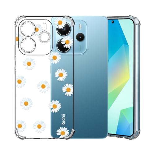 ChoosEU Transparente Funda para Xiaomi Redmi Note 14 4G (EU Version) Protección Carcasa Suave Silicona Caso con Flores Flor Dibujos Clara Cárcasa Antigolpes Protectora Case Cover, Blanco Amarillo