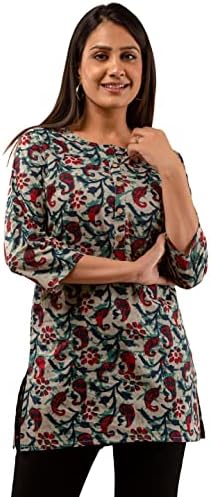 FERANOID Women Cotton Printed Straight Short Kurti
