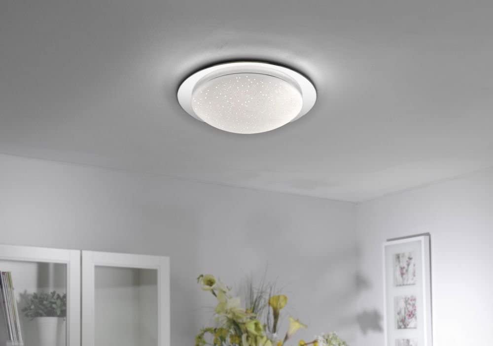 LeuchtenDirekt LED Deckenleuchte, D=38cm, Chrom, Sternenhimmel IP44 Bad | spritzwassergeschützt, Dimmbar über Wandschalter, Farbtemperatur einstellbar, Warmweiss - Kaltweiss, Badlampe