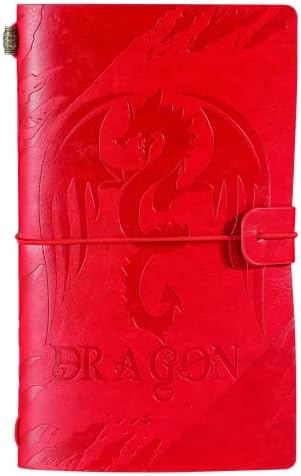 Dragon Gifts Leather Journal Notebook, for Dragon Lovers, Kids, Teens, Refillable Sketchbook, Travel Diary, Lined Planner, 7x5 Inches